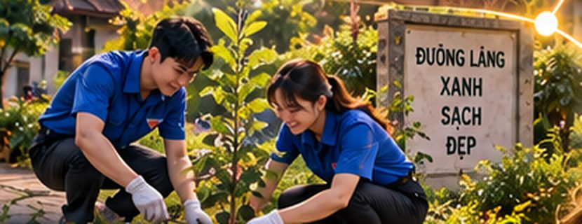 Thanh niên trồng cây bên biển Đường làng xanh sạch đẹp